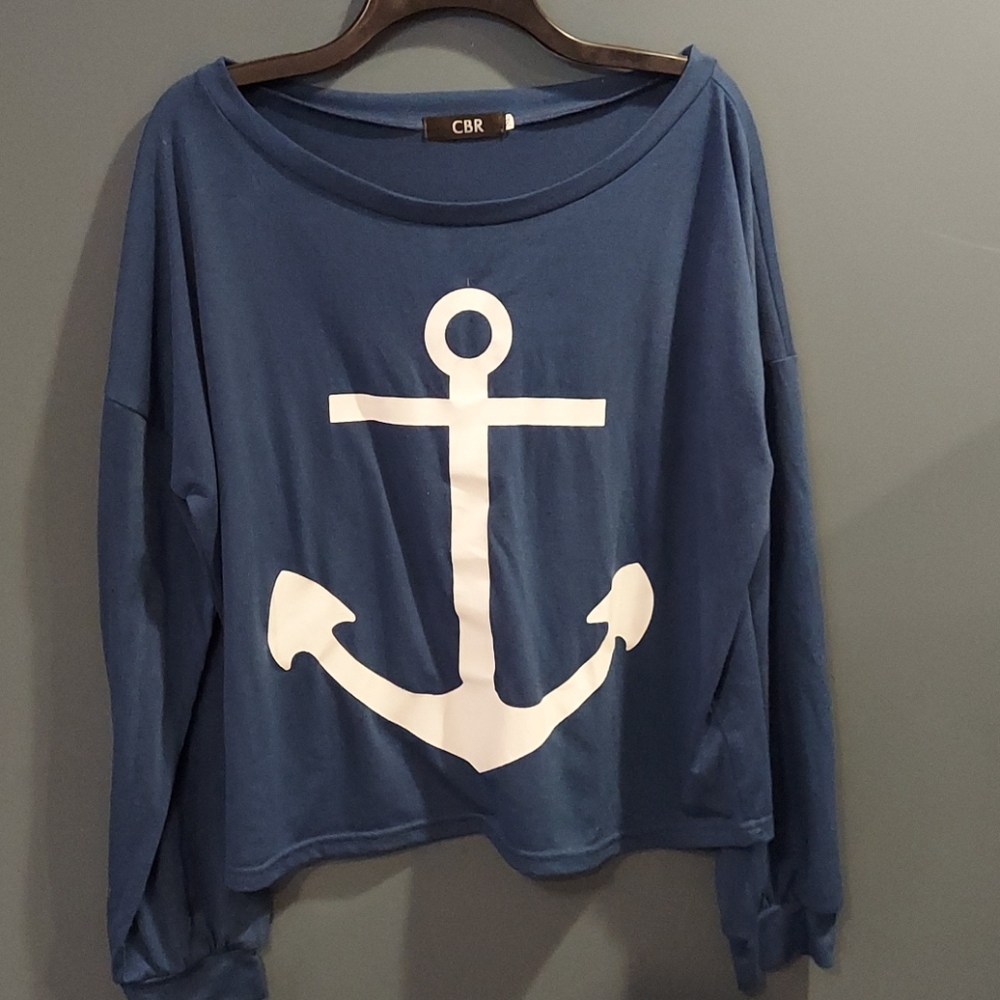 CBR Long Sleeve Blue Anchor Screen-print Slightly Cropped Medium
